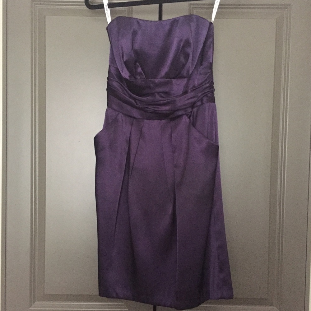 Short Charmeuse Dress with Ruched Waist and Pocket